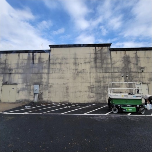 Commercial exterior painting project before refinishing